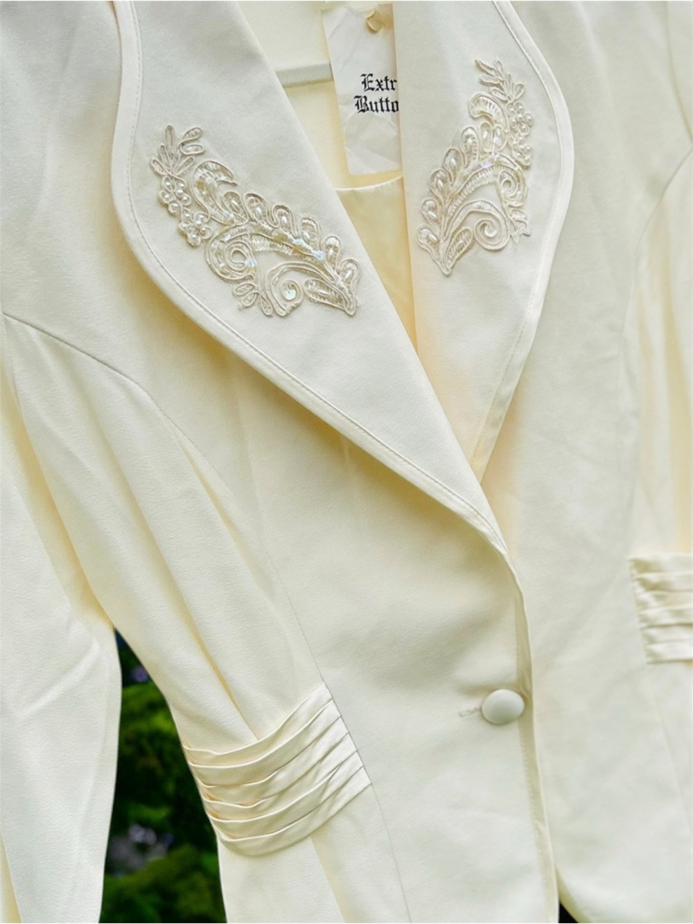 Vintage Cream Embroidered Women's Blazer Jacket. Bridal. - Picture 4 of 4